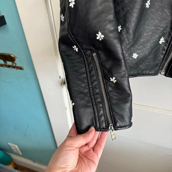 Abercrombie & Fitch Faux Leather Daisy Painted Black Moto Jacket Floral Unique - Picture 6 of 14